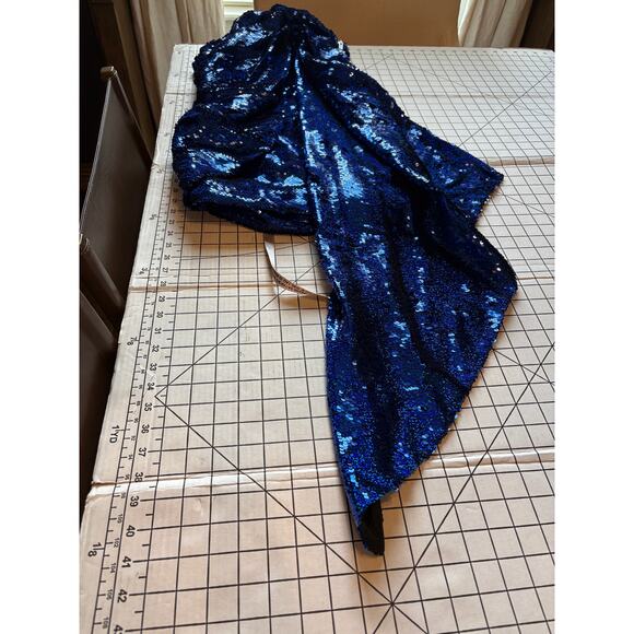 NWT House of CB London Gisele Blue Sequin Draped Strapless Mini Dress XS - Picture 11 of 13